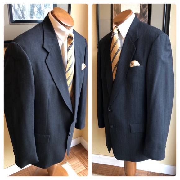 Hart Schaffner & Marx Famous Barr 2 Piece Dark Gray Pinstripe Wool Suit Size 43L - Picture 10 of 16